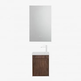 Zestaw Wiszących Mebli Łazienkowych Zintegrowany Z Umywalką Narek Ciemna Czerń & Prostokątny Led I Przeciwmgielny - Sklum