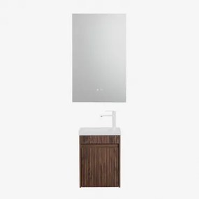 Zestaw Wiszących Mebli Łazienkowych Zintegrowany Z Umywalką Narek Prostokątny Led I Przeciwmgielny 55x90 Cm Riben & Ciemna Czerń & Biała ↑20 Cm Z Zawo