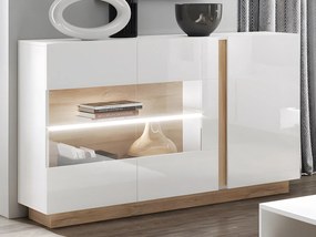 Zestaw komoda i szafka RTV biały z połyskiem i naturalny - Rozświetlony zestaw MURARI