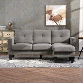 HOMCOM narożnik sofa w kształcie L z odwracalną chaiselongue tapicerowana tkaniną lnianą wygodna kanapa brązowa | Aosom PL