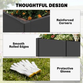 Outsunny Podwyższona Grządka z Ocynkowanej Stali 150 x 53 x 55 cm, Skrzynia na Rośliny z Przegrodą, Czarna | Aosom PL