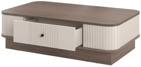 Stolik kawowy z szufladą Vesper 103x60 cm na cokole - kaszmir / orzech / czarny uchwyt
