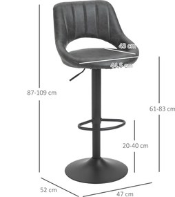 HOMCOM Zestaw 2 hokerów barowych obrotowych skóra ekologiczna regulacja wysokości podnóżek metalowa rama szary | Aosom PL