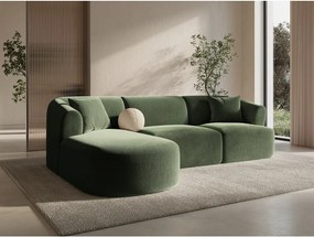 Zielony aksamitny narożnik (lewostronny/z szezlongiem) Campi – Cosmopolitan Design