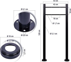 STILISTA Skrzynka na listy ze stojakiem, stal, 33 x 17 cm