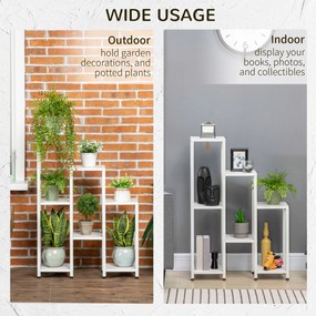 Outsunny Stojak na kwiaty, stojak na rośliny, 7 półek, do użytku wewnętrznego i zewnętrznego, stalowy, biały, 65 x 23 x 94,5 cm