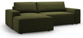 Ciemnozielony rozkładany narożnik z materiału bouclé (lewostronny) Jodie – Micadoni Home