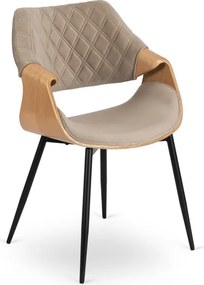 Krzesło Tapicerowane z Drewna Giętego do Salonu DAKOTA Beżowe/Dąb złoty Welurowe Nowoczesne Loft