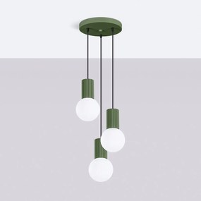 Lampa wisząca HALO 3P zielona oliwka ryflowana SOLLUX  LIGHTING