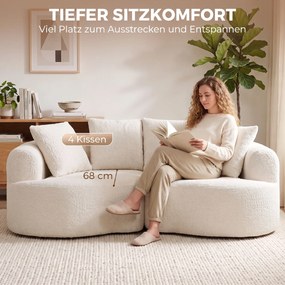HOMCOM Sofa 3-osobowa 207 cm Cloud Sofa z efektem chenille, 4 poduszki dekoracyjne do sypialni, montaż bez narzędzi, kremowo-biała | Aosom PL