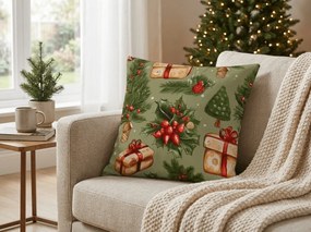 Poszewka na poduszkę z mikrofibry CHRISTMAS PRESENTS 45x45 cm, zielony