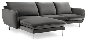 Ciemnoszara narożna aksamitna sofa lewostronna Cosmopolitan Design Vienna