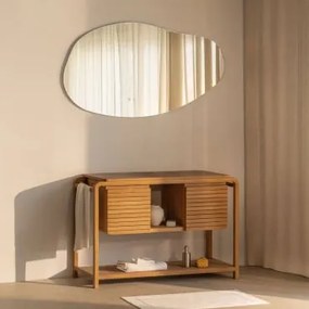 Zestaw Mebli Łazienkowych Bradley Z Drewna Tekowego Without Sink & Owalna Osłona Led I Przeciwmgielna 140x75 Cm Jynox & Bez Kranu - Sklum