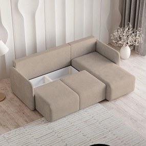 Masseno Narożnik SUVINO z funkcją spania i pojemnikiem na pościel Narozniki L, Rozkładana sofa - Beżowy, NEVE 04