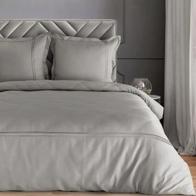 Pościel 200x220 satyna bawełniana PREMIUM srebrno-stalowa haftowane pasy