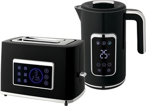 HOMCOM Zestaw czajnik i toster z ekranem dotykowym LED, 1,7 l, 2 szczeliny, różne tryby i funkcje, Czarny