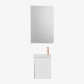 Zestaw Wiszących Mebli Łazienkowych Zintegrowany Z Umywalką Narek Biała & Prostokątny Led I Przeciwmgielny 55x90 Cm Riben & Różowe Złoto, Szczotkowane