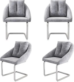 Zestaw 4 krzeseł welurowych - 82 x 57 x 54 cm - z poduszkami - luksusowy fotel obrotowy do salonu i sypialni - nogi łukowe - szary