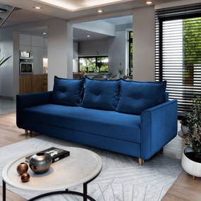 Masseno Sofa NAPOL z funkcją spania i pojemnikiem na pościel, Rozkładana sofa - Niebieski, KRONOS 09