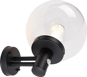 Lampa ścienna zewnętrzna czarna z przezroczystym szkłem w tym czujnik ruchu - Sfera