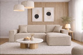 Narożnik BEST L z funkcją spania i pojemnikiem, tkanina Neve, Beżowy, Prawy