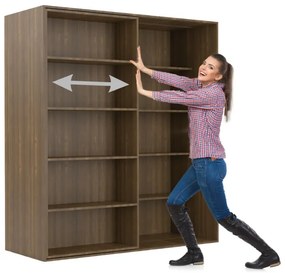 Dwurzędowa biblioteka przesuwna DOUBLE, 1800 x 700 x 2000 mm, orzech