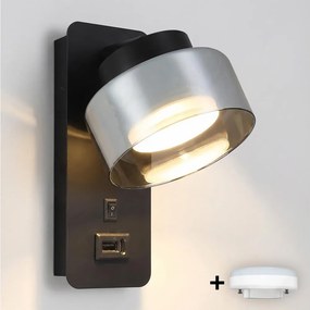 Brilagi - LED Kinkiet z portem USB AURA LUX 1xGX53/30W/230V czarny/przydymiony