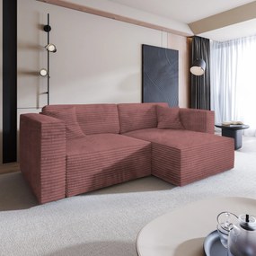 Masseno Narożnik NERIO z funkcją spania i pojemnikiem na pościel Narozniki L, Rozkładana sofa - Pudrowy róż, TILIA 62