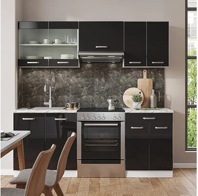 Zabudowa kuchenna czarny wysoki połysk/biały 200x46x81.6 r-line