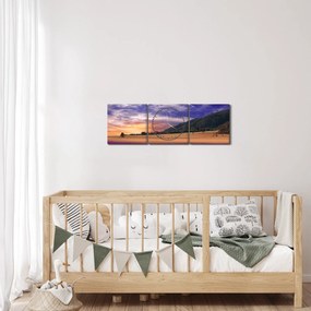 Obraz lawendowej łąki (z zegarem) (90x30 cm)