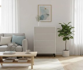 Komoda z 4 szufladami na czarnych nóżkach biały + kaszmir R7-N73