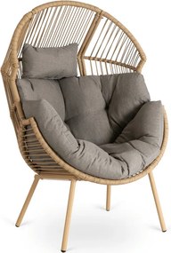 Fotel Ogrodowy z Podnóżkiem PORTLAND Kokon Wypoczynkowy Szary Nowoczesny Boho