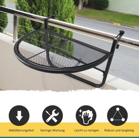 Outsunny Stół Wiszący Balkonowy Półokrągły Regulowana Wysokość Metalowy Czarny 60x45x50cm | Aosom PL