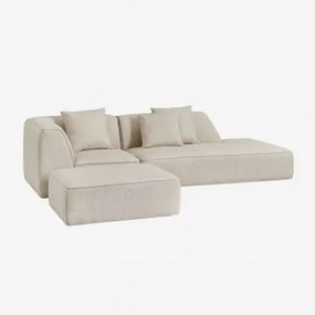 Sofa Modułowy Narożny 2-częściowy Z Prawym Szezlongiem I Tapicerowanym Pufem Cardea Bukla Kremowy Beż - Sklum