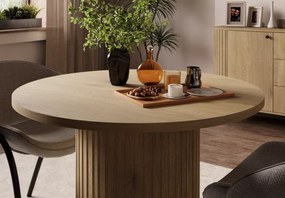 Okrągły stół rozkładany Opunio 100-188 cm beż piaskowy / dąb cremona / dąb dunin, ryflowana noga