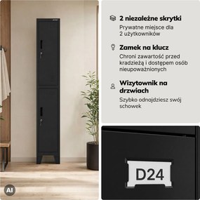 Szafka ubraniowa metalowa pracownicza głęboka 2-drzwiowa czarna, 292x1720x600 mm: BARTEK 1 Plus D600