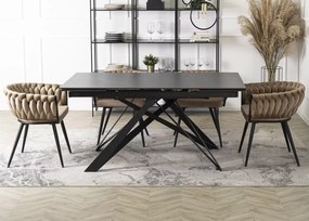 Prostokątny stół rozkładany Meru 160-240 cm z czarnym ceramicznym blatem i metalowymi nogami do salonu