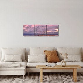 Obraz - Zmierzch nad miastem (z zegarem) (90x30 cm)