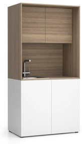 Kuchnia biurowa NIKA ze zlewem i kranem 1000 x 600 x 2000 mm, dąb naturalny, lewo