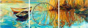 Obraz - Jezioro z łodziami (z zegarem) (90x30 cm)