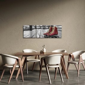 Obraz czerwonych starych wrotek (z zegarem) (90x30 cm)