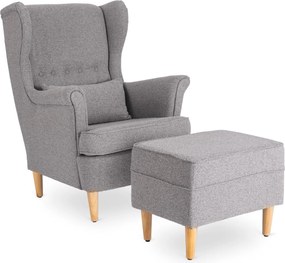 Fotel Wypoczynkowy Uszak EVAN 2 z Podnóżkiem Szary Tapicerowany Nowoczesny