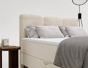 Emporius Malaga Box łóżko kontynentalne z topperem 140x200 - łóżko z dwoma pojemnikami i materacem H3, tkanina aksamitna, beżowy (Magic Velvet 2201)