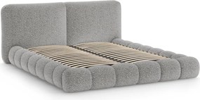 Szare tapicerowane łóżko dwuosobowe ze schowkiem ze stelażem 180x200 cm Solange – Micadoni