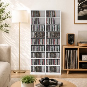 HOMCOM Regał na płyty CD/DVD, 9 poziomów, wąski regał stojący z 6 regulowanymi półkami, dla 260 płyt CD, Biały | Aosom PL