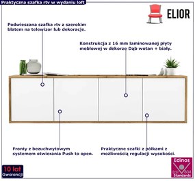 Ścienna szafka rtv dąb wotan + biały - Avila 12X