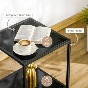 HOMCOM Stolik pomocniczy ze szklanymi blatami hartowanymi, dwupoziomowy, klasyczny design z metalową strukturą, czarny