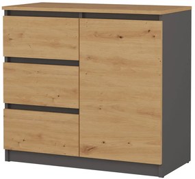 Komoda Z 3 Szufladami I Szafką Antracyt + Dąb Artisan P9-B26