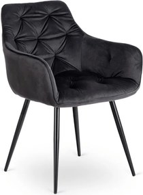 Zestaw Stół Prostokątny Rozkładany VICTOR 160-240 cm Czarny Marmur i 4 Krzesła MODESTO Czarne Welurowe Nowoczesne