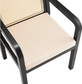 Komplet 6 krzeseł do jadalni/toaletki z aksamitu - 56 x 57 x 83 cm - z oparciem z rattanu - drewno - kolor czarny